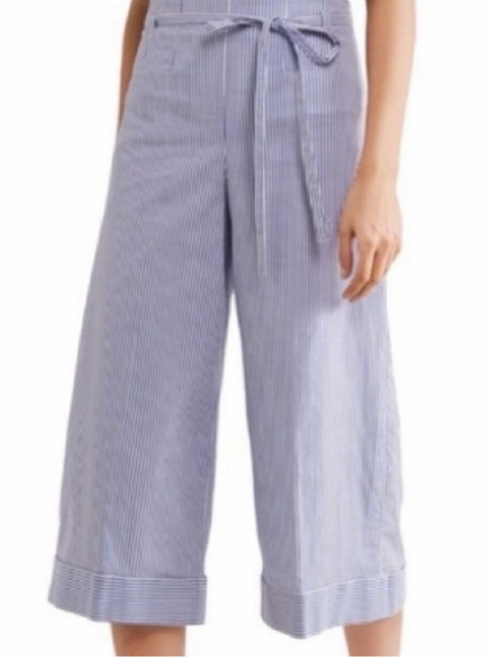 J. Crew Cropped Wide Leg Blue & White Stripped Pants High Waist Size 4 Cotton
